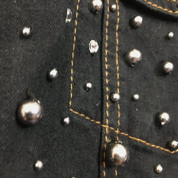 Quacker Factory Art to wear Embellished Dark Denim Jean Jacket Med - Picture 8 of 14